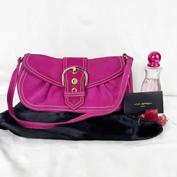Via Spiga Magenta Suede Leather Shoulder Bag- Dust Bag+Authenticity Card- Y2K - Picture 1 of 10